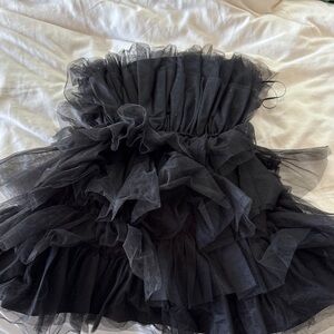 Francesca's Collections Black Tulle A-Line Dress